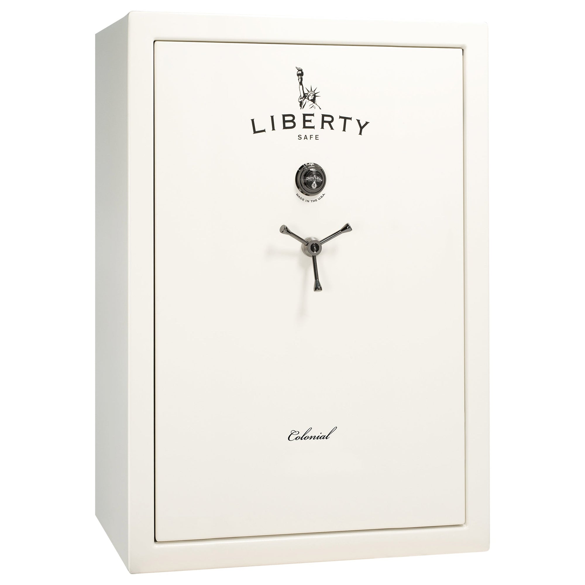 Colonial Series | Level 4 Security | 75 Minute Fire Protection | 35 | DIMENSIONS: 60.5"(H) X 42”(W) X 22"(D*) | White Gloss Black Chrome | Mechanical Lock - closed