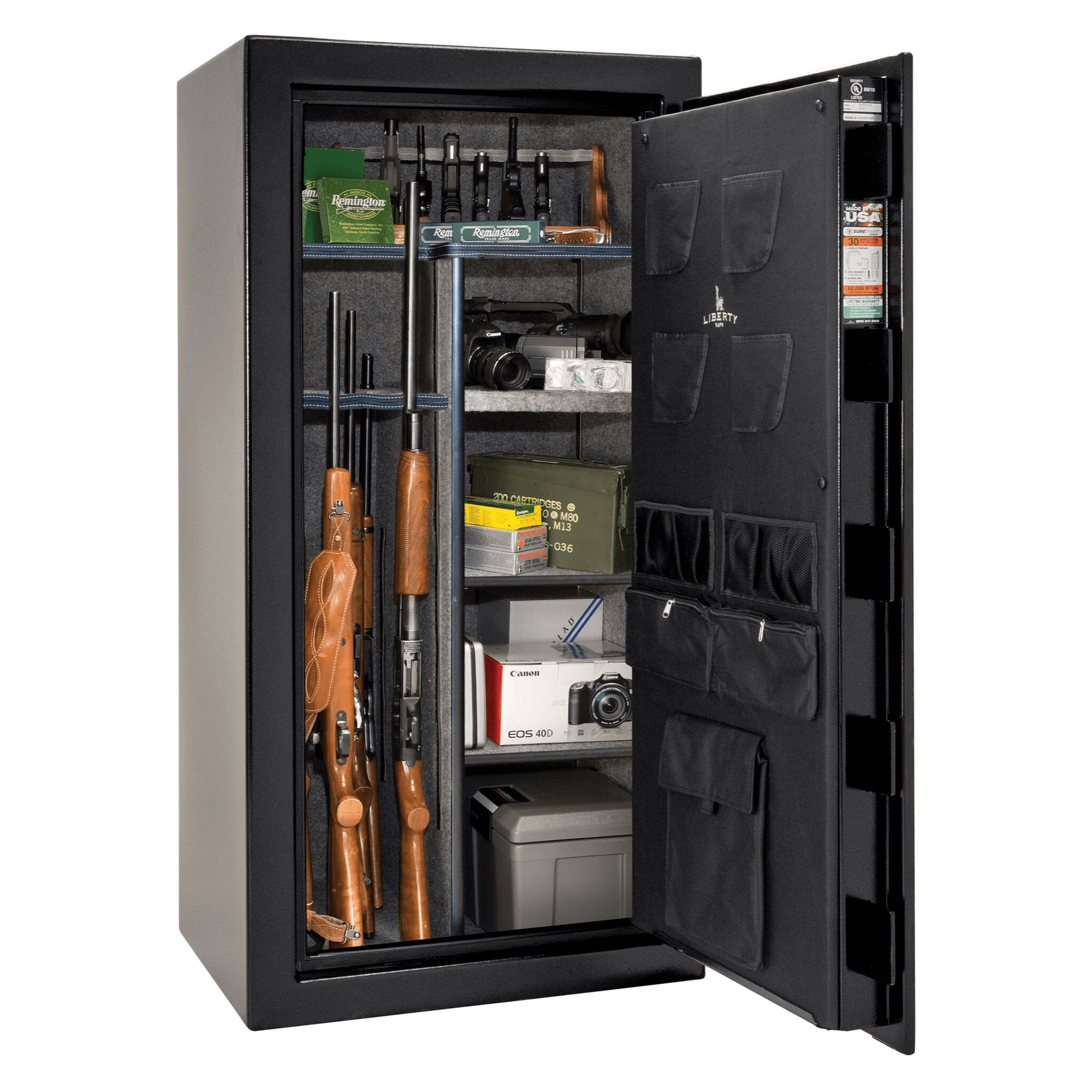 USA Series | Level 3 Security | 60 Minute Fire Rating | 30 | Dimensions: 60.5"(H) x 30"(W) x 22"(D) | Black Textured | Mechanical Lock - Open Door