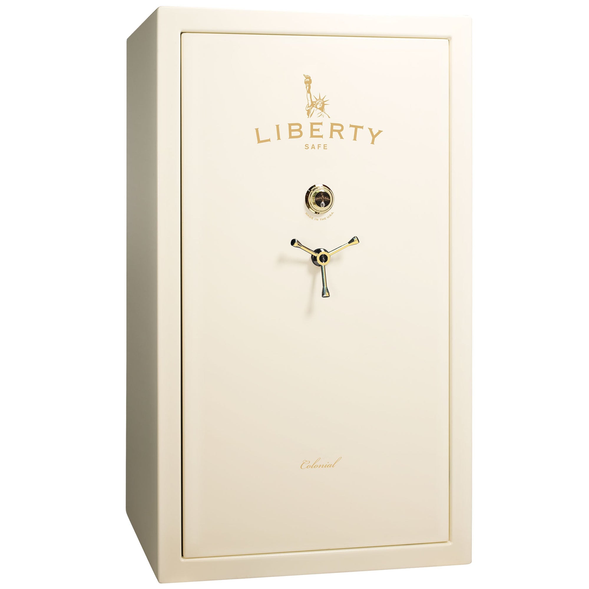 Colonial Series | Level 4 Security | 75 Minute Fire Protection | 50 PRO FLEX | DIMENSIONS: 72.5"(H) X 42"(W) X 27.5"(D*) | White Gloss Brass | Mechanical Lock - Closed